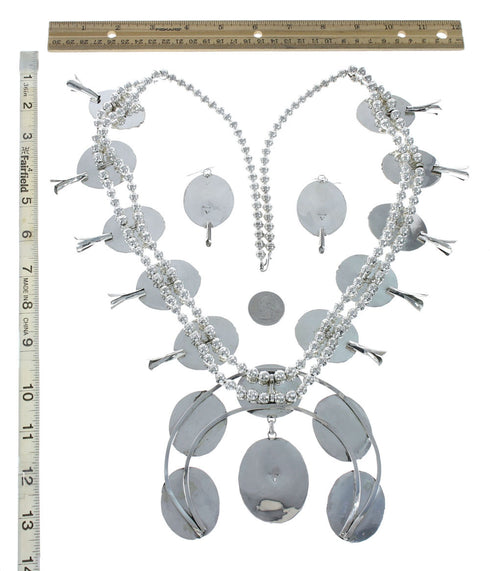 Turquoise Sterling Silver Navajo Naja Squash Blossom Necklace Set X10535